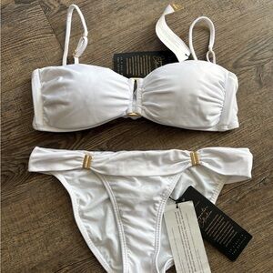 Vix White Bandeau Bikini Top and Bia Bikini Bottom Full coverage